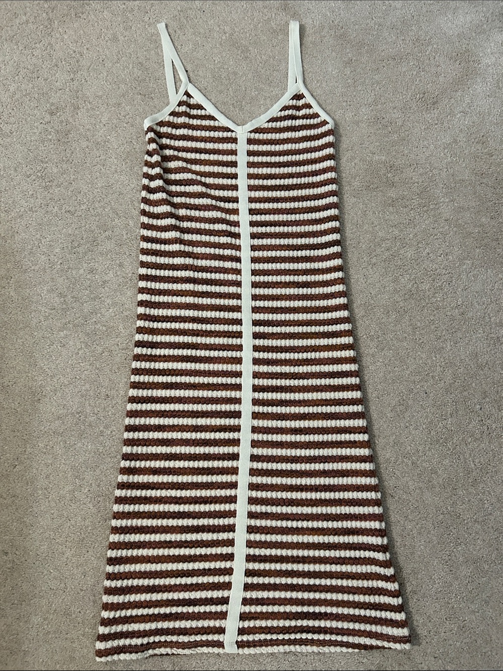 Striped Brown and Cream Knit Midi Slip Dress